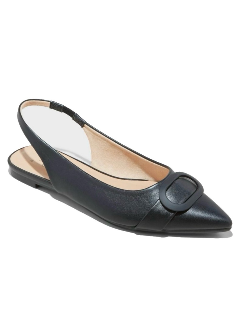 a new day Black Pointed Slingback Flats with Buckle Accent